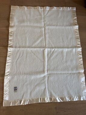 Vintage Kenwood Cream Wool Textile Label Baby Blanket